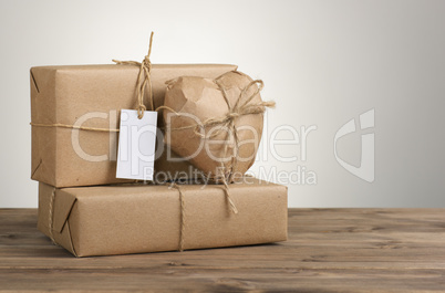 Heart and box wrapped in brown kraft paper