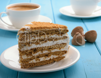 piece of cake on blue wooden table