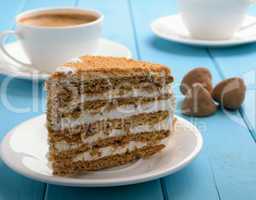 piece of cake on blue wooden table