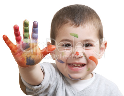 little boy with paints