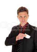 Man with business card.