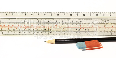 Ruler pencil and eraser