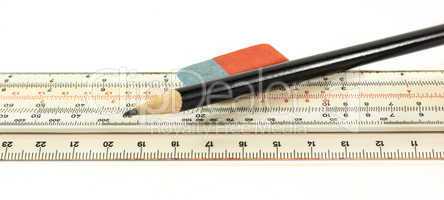 Ruler pencil and eraser