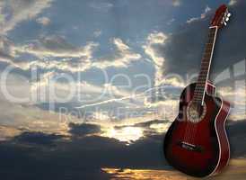 classic guitar on the sunset's background