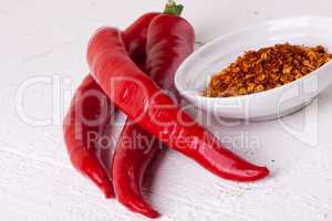 Fresh red and yellow chili peppers with spice