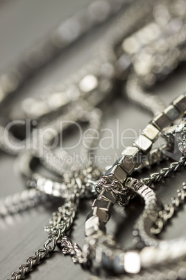 Pile of assorted silver chains