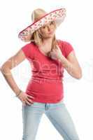 Frau mit Sombrero zeigt Daumen hoch