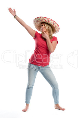Frau mit Sombrero hält Präsentation Frau mit Sombrero hält Präsentation