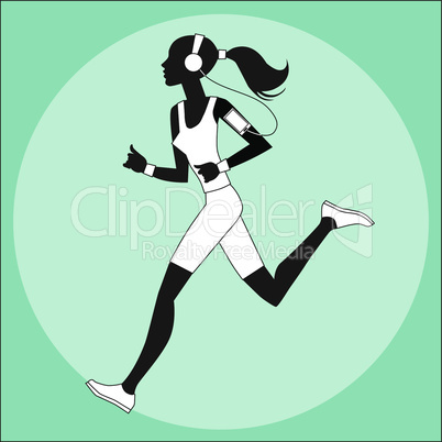 Girl athlete to jog listening to music from a smartphone