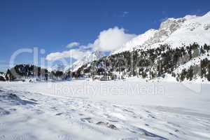 Frozen lake Obersee in the Austrian Alps