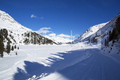 Frozen lake Obersee in the Austrian Alps