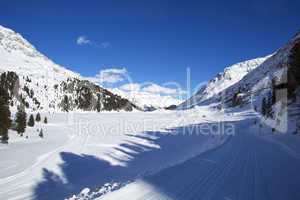 Frozen lake Obersee in the Austrian Alps
