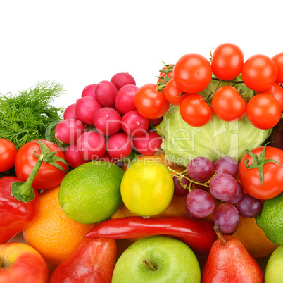 Collection of vegetables and fruits isolated on white background