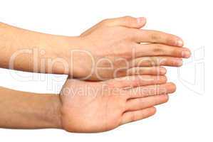 Two hands isolated over white background