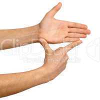 Showing measures, hand sign