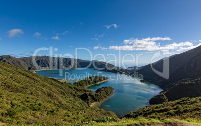 Beautiful view of the Lake in Crater Volcano Covered with Forest