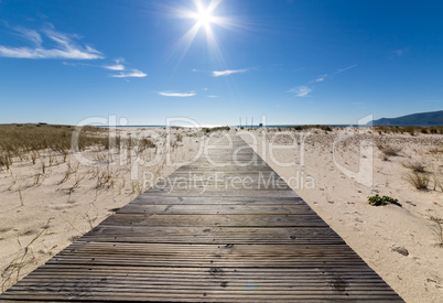 Wooden Walkway Leading to the Beach over Sand Dunes