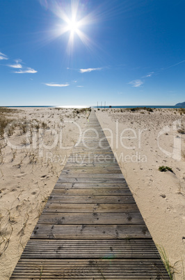 Wooden Walkway Leading to the Beach over Sand Dunes