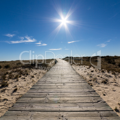 Wooden Walkway Leading to the Beach over Sand Dunes