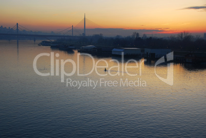 Sunset over Sava river