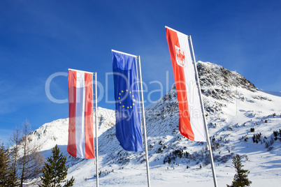 Flags at the Border crossing from Italy to Austria