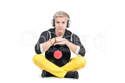 Man with headphones and vinyl