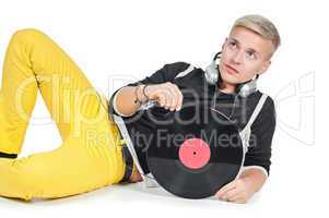 Male with headphones and vinyl