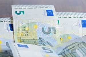 Close-up of 5 Euro banknotes