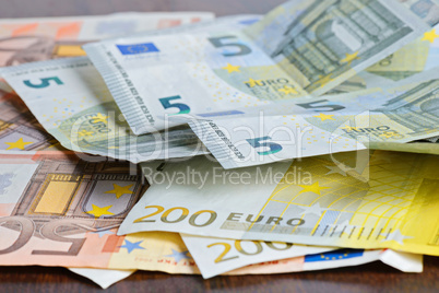 Close-up of Euro banknotes