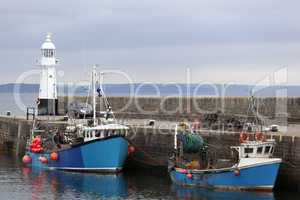 Fischerboote im Hafen von Mevagissey, Cornwall, Großbritannien