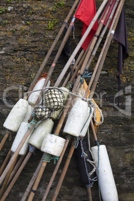 Markierungsbojen für Fischernetze, Mevagissey,Großbritannien