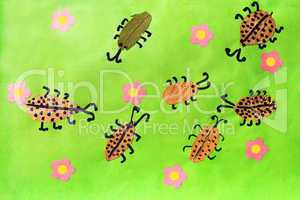 Children's odd with beetles with pink flowers