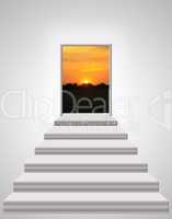 stairs leading up to landscape of sunset