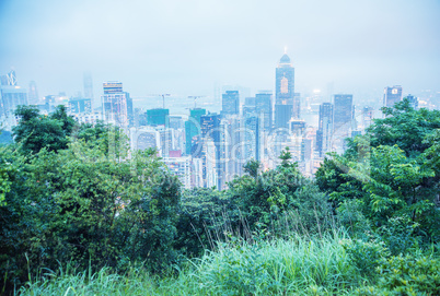 Stunning aerial view of Hong Kong skyline from Victoria Park