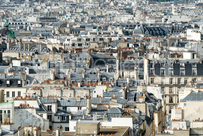 Classic Parisian buildings. Aerial view of roofs