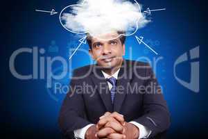 Business man thinking the cloud computing