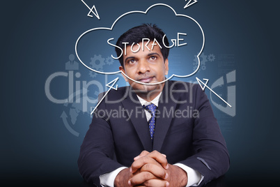 Man thinking cloud storage concept