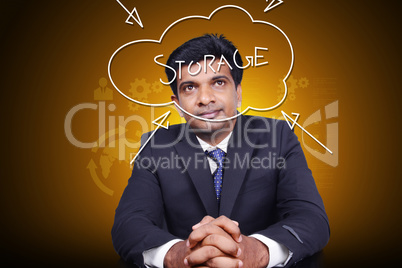 Man thinking cloud storage concept