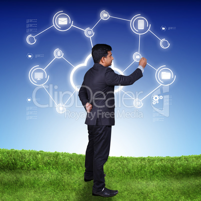 businessman showing map and network