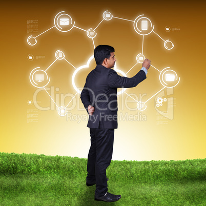 businessman showing map and network