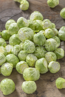 Brussels sprouts on wood