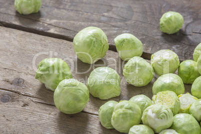 Brussels sprouts on wood