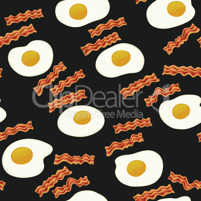 Breakfast With Bacon and Eggs Seamless Vector Pattern Dark