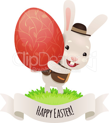 Happy Easter Bunny With Red Egg