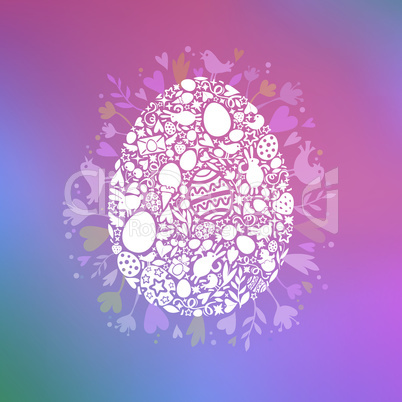 Easter Egg Card of White Objects on Multicolor Background