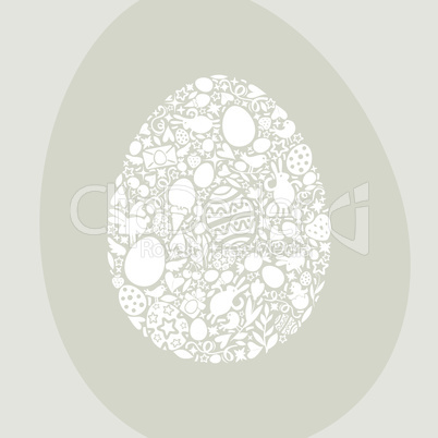 Easter Egg Card of White Objects on Beige Background