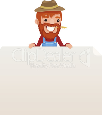 Farmer looking at blank poster on top
