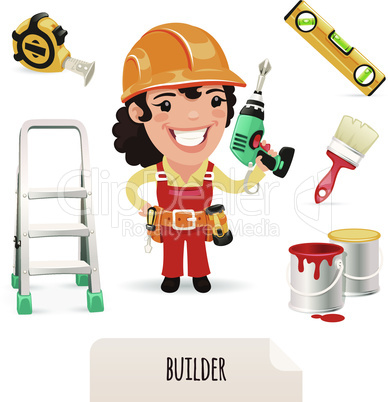 Female Builders Icons Set