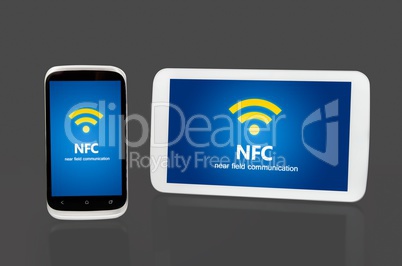Mobile devices with NFC chip. Wireless communication and payment