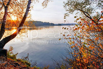 Autumn sunset on the lake